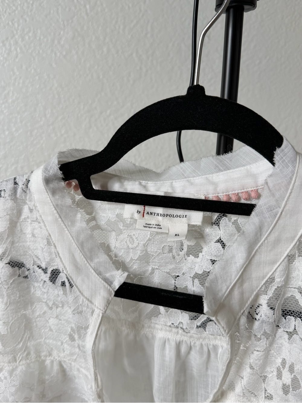 Anthropologie Cream Lace-Trim Puff Sleeve Blouse - Picture 8 of 12